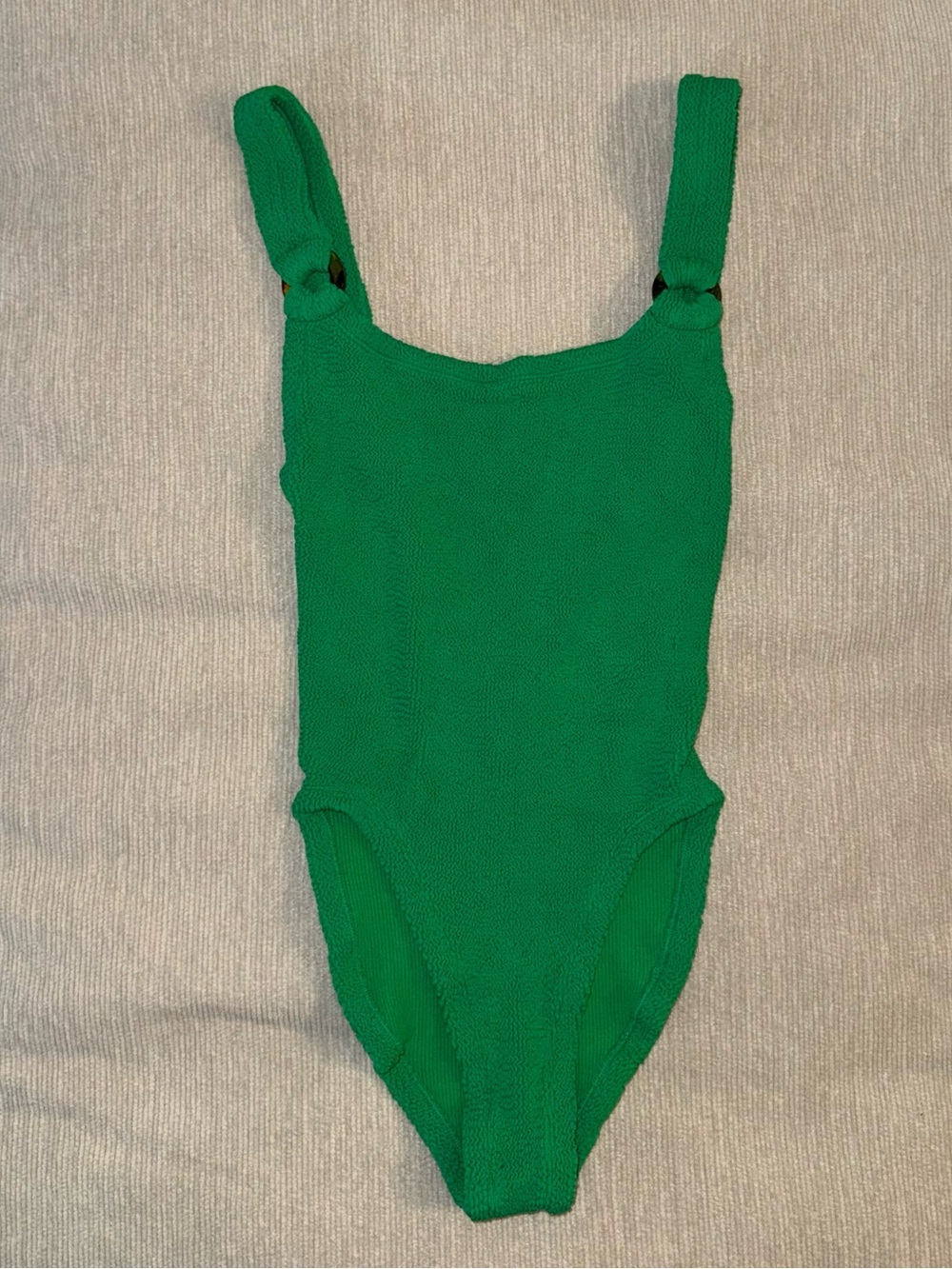 New Hunza G Domino Green Swimsuit Crinkle Bikini Emerald One Piece Stretch - Picture 3 of 16